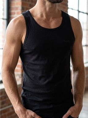 Boss Black Cotton Tank Top with Subtle Logo